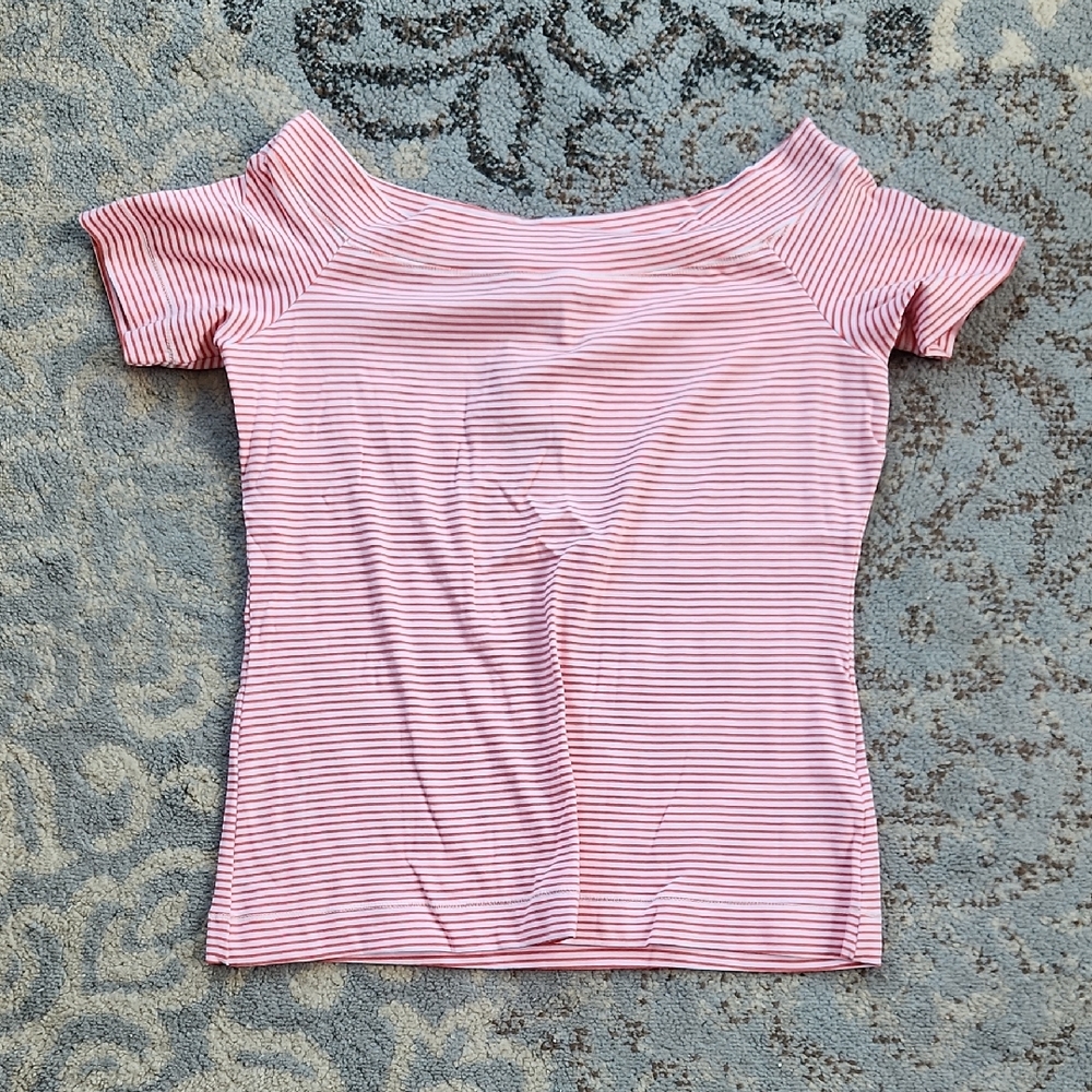 Label of Graded Goods Striped Off Shoulder Top Pink White Large